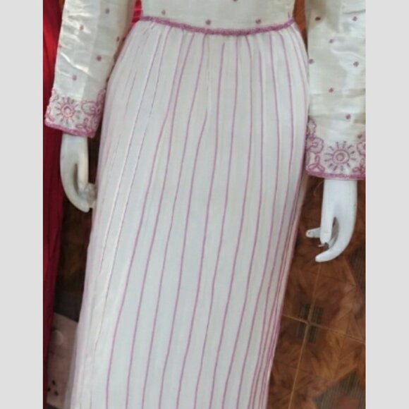 Cream Off White and Pink Anarkali Style Indian Outfit Dress Long Sleeve - Picture 3 of 4